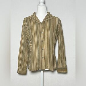 NATALIE Crinkled Striped Long Sleeve Button Down Shirt - size L